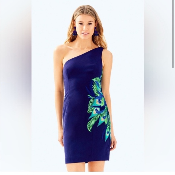 Lilly Pulitzer One Shoulder Dress in Navy and Green - Picture 1 of 3